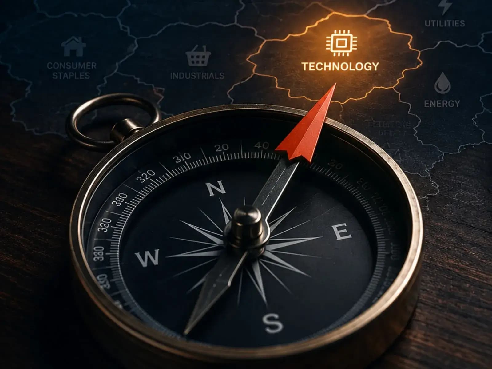 Compass pointing toward strengthening market industries
